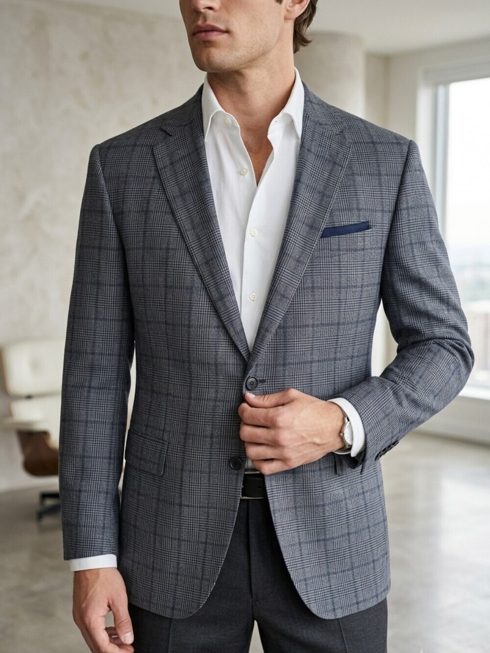 🇨🇦JACK VICTOR Blue-Gray Glen Plaid Sport Coat